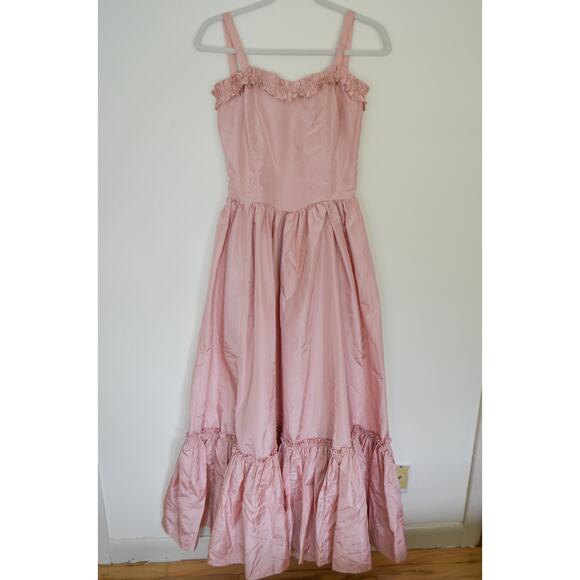 Vintage 80s Taffeta Ruffle Hem Gown Size X Small - Picture 4 of 9